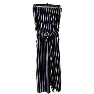 Capella Women's Strapless Navy White Stripe Jumpsuit Size Large Super Soft